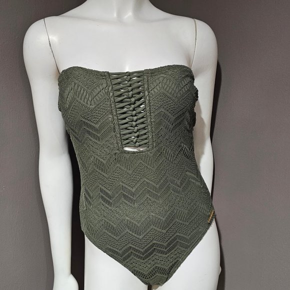 Vince Camuto Crochet Bandeau One-Piece Swimsuit - Picture 2 of 11